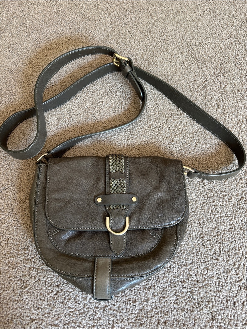 Cole Haan Olive Green Leather Braided Accent Crossbody